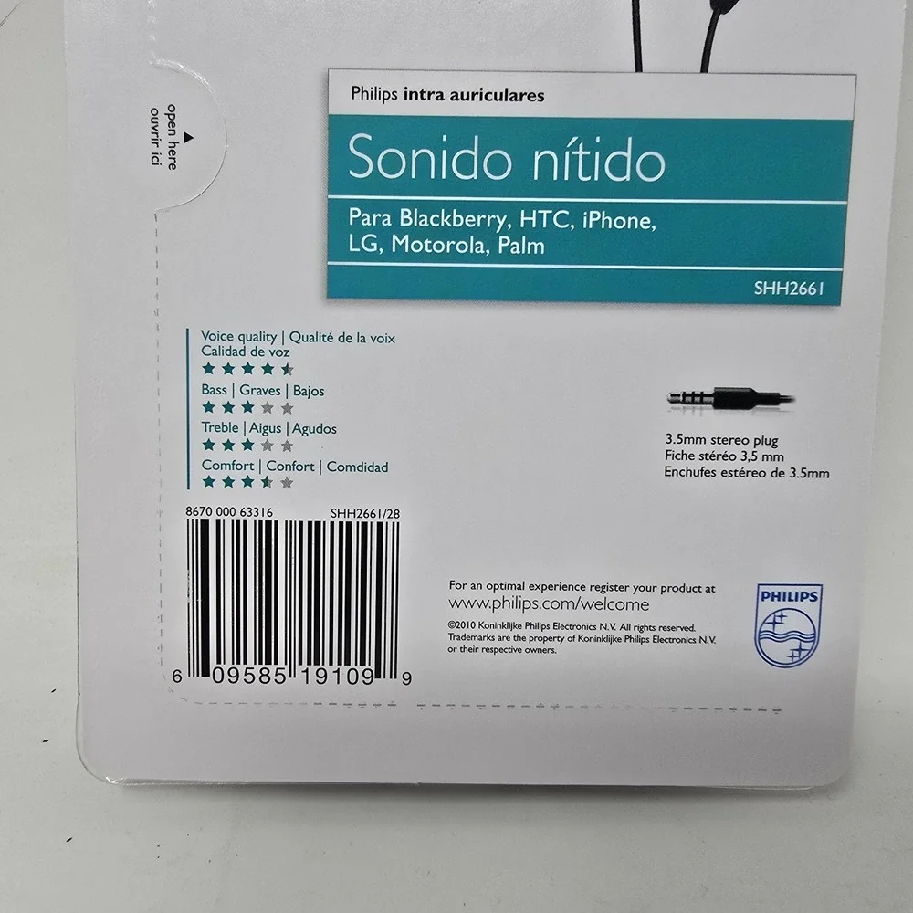 Philips In Ear Headset Headphones Mobile Phone Clear Sound SHH2661 New‎